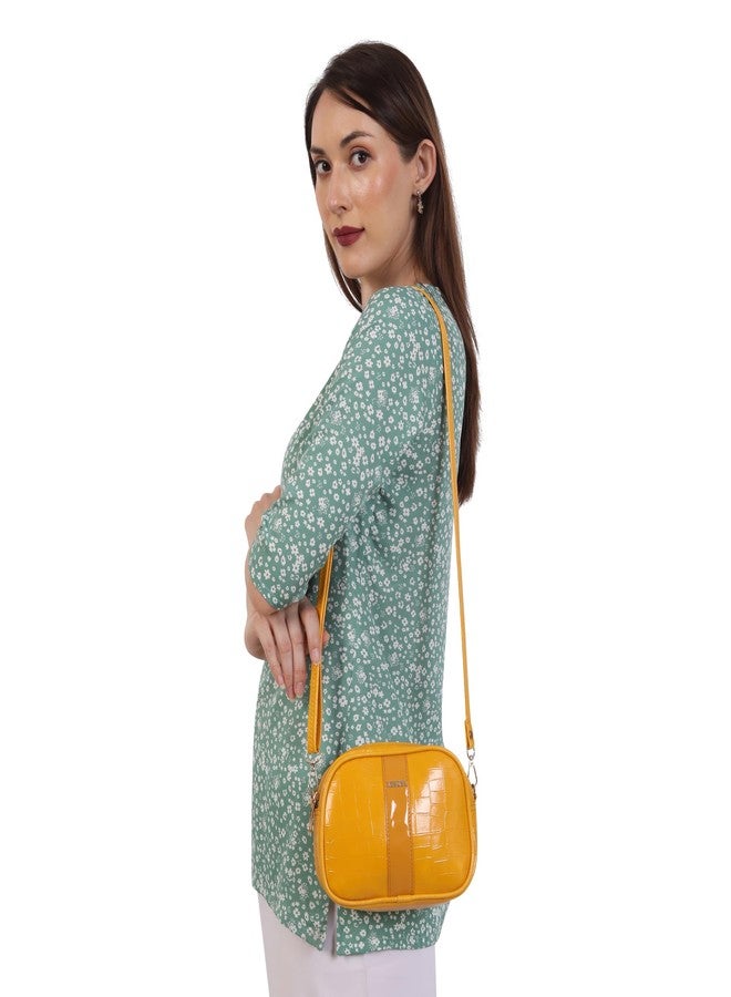 LEEZEL حقيبة كتف دائرية الشكل من ليزيل للبنات/السيدات (أصفر) - Image 4